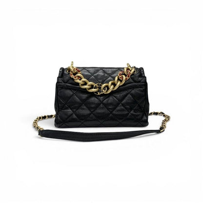 Chanel Shoulder Bag Black Gold Quilted Turnlock CC Logo Chain 2-Way — view 3
