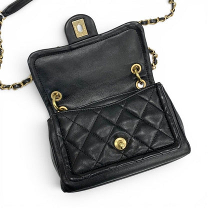 Chanel Shoulder Bag Black Gold Quilted Turnlock CC Logo Chain 2-Way — view 6
