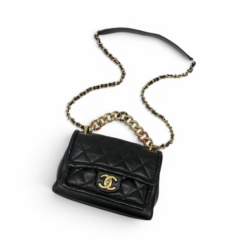Chanel Shoulder Bag Black Gold Quilted Turnlock CC Logo Chain 2-Way — view 5