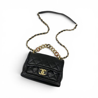 Chanel Shoulder Bag Black Gold Quilted Turnlock CC Logo Chain 2-Way — view 5