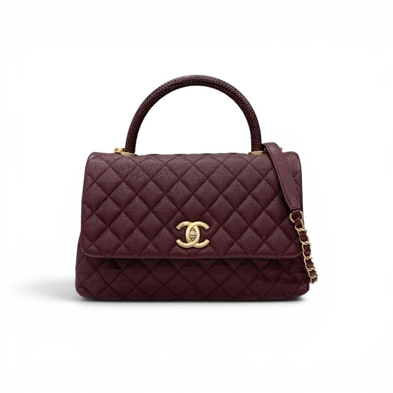 Chanel Coco Handle 29 Shoulder Bag Bordeaux Gold Quilted CC Logo Turnlock