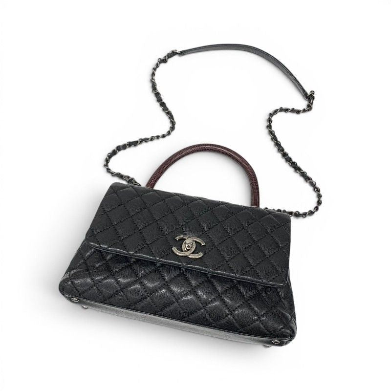 Chanel Coco Handle 29 Shoulder Bag Black Bordeaux Silver Quilted CC Logo — view 5
