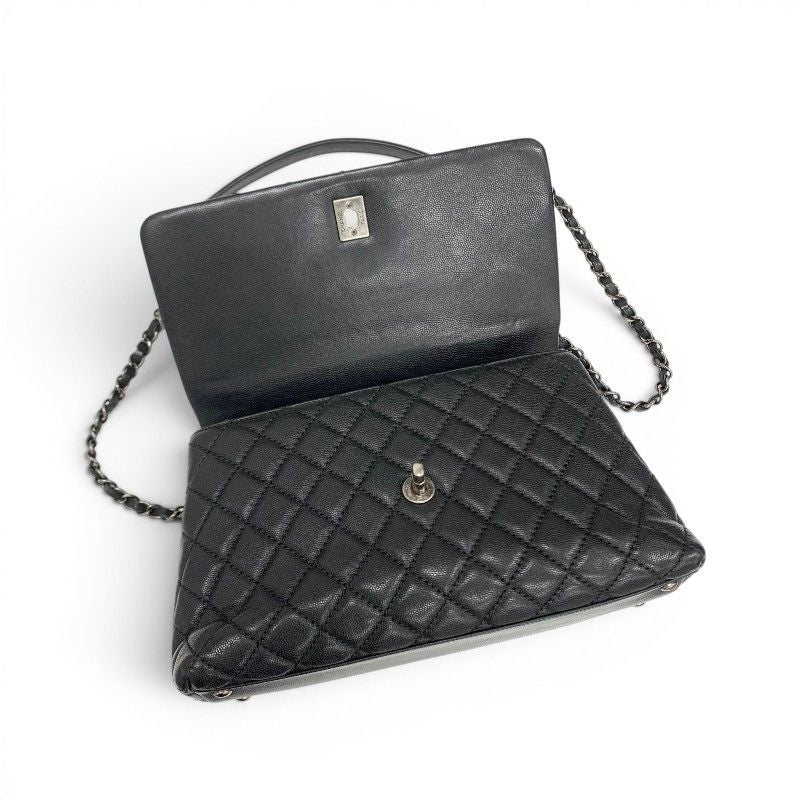 Chanel Coco Handle 29 Shoulder Bag Black Bordeaux Silver Quilted CC Logo — view 6