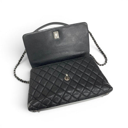 Chanel Coco Handle 29 Shoulder Bag Black Bordeaux Silver Quilted CC Logo — view 6