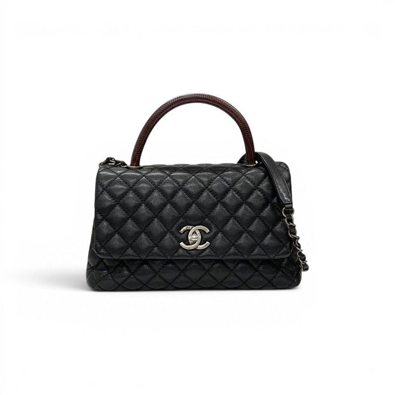Chanel Coco Handle 29 Shoulder Bag Black Bordeaux Silver Quilted CC Logo