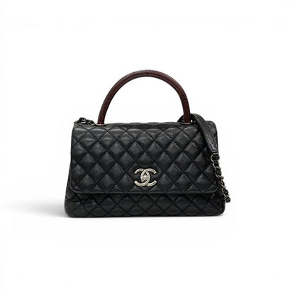 Chanel Coco Handle 29 Shoulder Bag Black Bordeaux Silver Quilted CC Logo