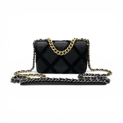 Chanel Shoulder Bag Black Gold Silver 19 CC Logo Crochet Chain Wallet — view 3
