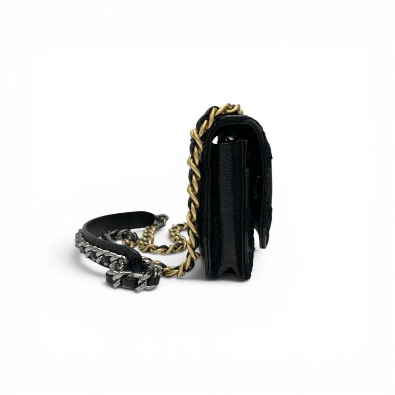 Chanel Shoulder Bag Black Gold Silver 19 CC Logo Crochet Chain Wallet — view 2