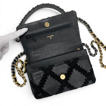 Chanel Shoulder Bag Black Gold Silver 19 CC Logo Crochet Chain Wallet — view 5
