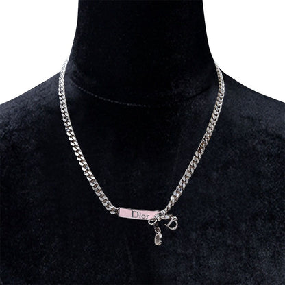 Dior Pink Logo Plate Ribbon Motif Necklace — view 7