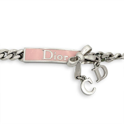 Dior Pink Logo Plate Ribbon Motif Necklace — view 4