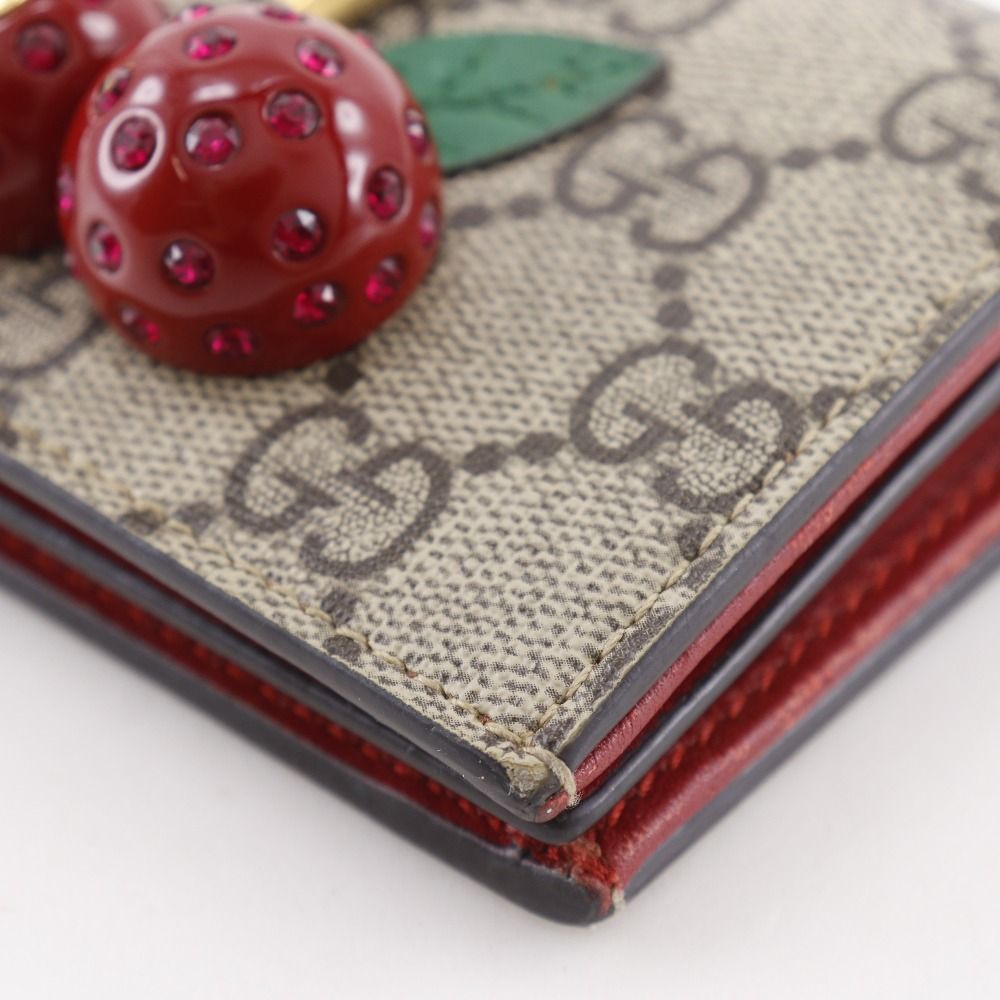 Gucci Cherry Compact Wallet GG Supreme Canvas Brown Bifold — view 5