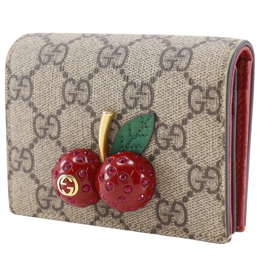 Gucci Cherry Compact Wallet GG Supreme Canvas Brown Bifold — view 2