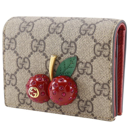 Gucci Cherry Compact Wallet GG Supreme Canvas Brown Bifold — view 2