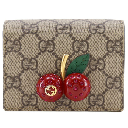Gucci Cherry Compact Wallet GG Supreme Canvas Brown Bifold