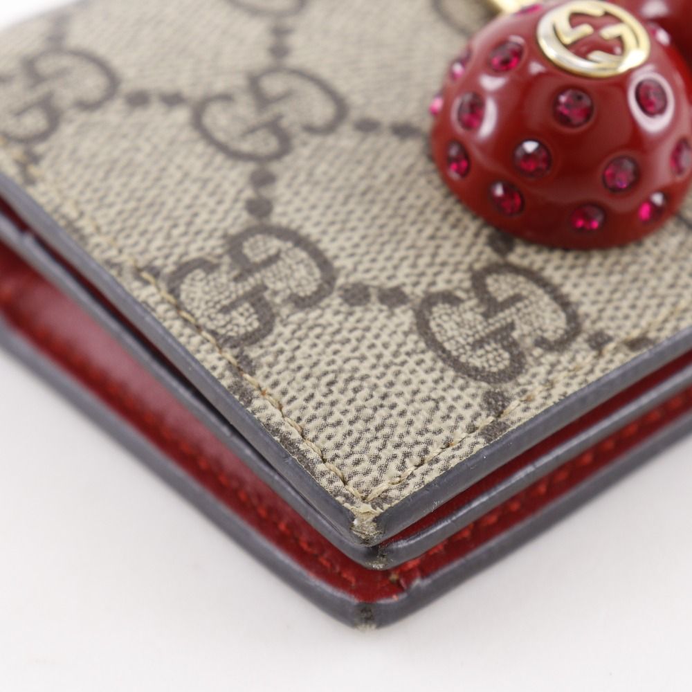Gucci Cherry Compact Wallet GG Supreme Canvas Brown Bifold — view 4