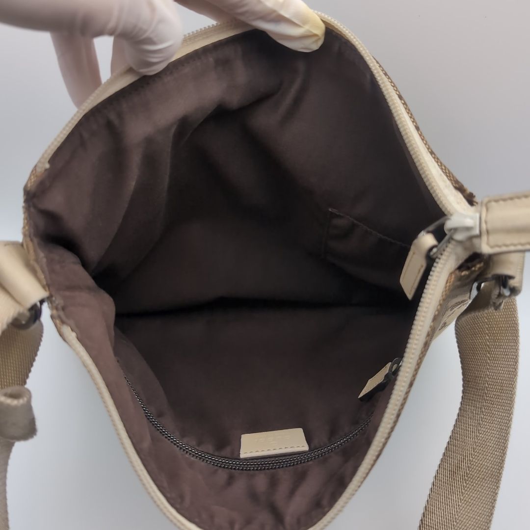 Gucci GG Canvas Shoulder Bag Crossbody Cross Brown White — view 7