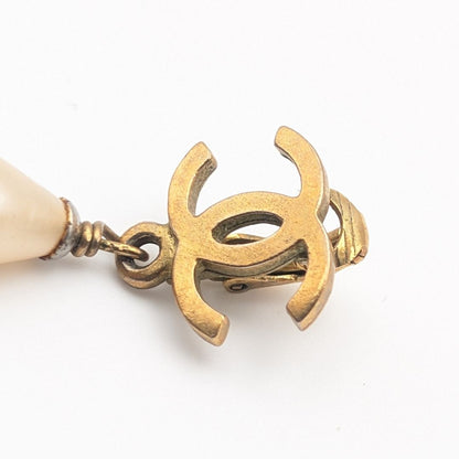 Chanel Earrings CC Logo Gold Faux Pearl Drop Swing Vintage — view 6