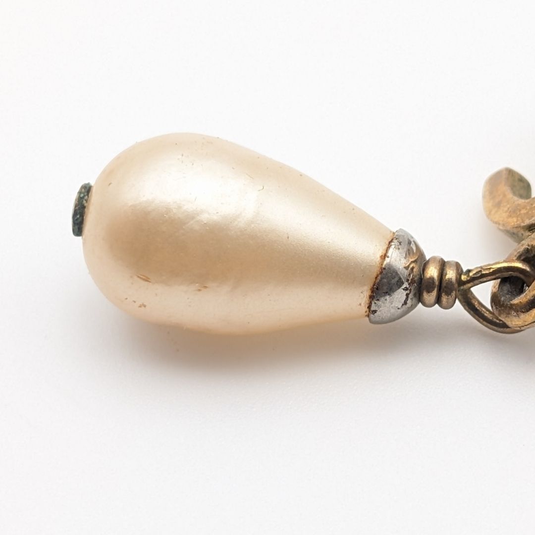 Chanel Earrings CC Logo Gold Faux Pearl Drop Swing Vintage — view 5