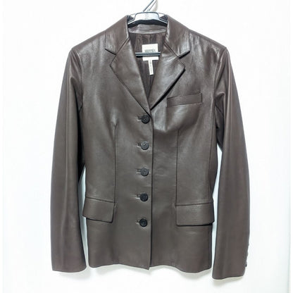 Hermes Leather Jacket Lambskin Brown Logo Button