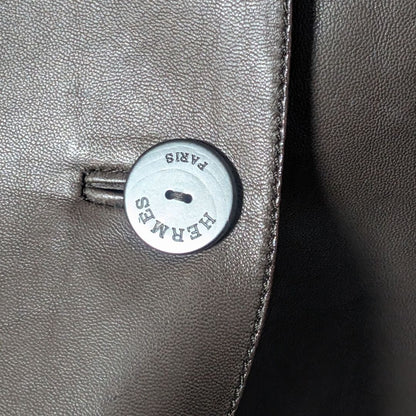 Hermes Leather Jacket Lambskin Brown Logo Button — view 3