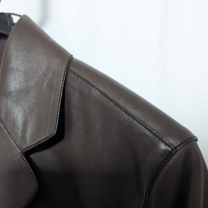 Hermes Leather Jacket Lambskin Brown Logo Button — view 6