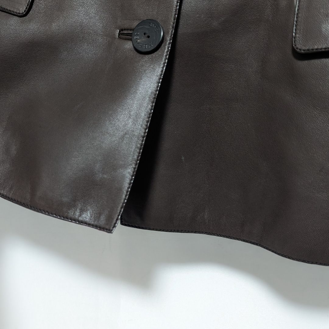 Hermes Leather Jacket Lambskin Brown Logo Button — view 7