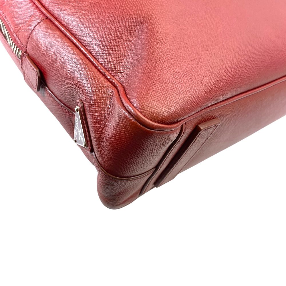 Prada Business Briefcase Handbag Triangle Logo Saffiano Leather Red Document — view 4