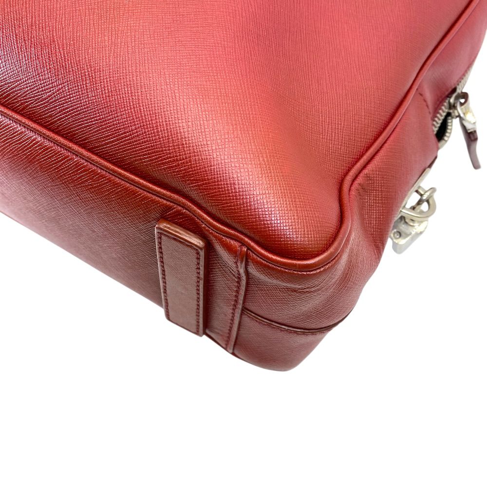 Prada Business Briefcase Handbag Triangle Logo Saffiano Leather Red Document — view 3