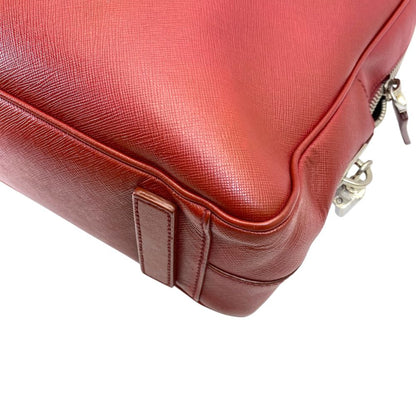 Prada Business Briefcase Handbag Triangle Logo Saffiano Leather Red Document — view 3