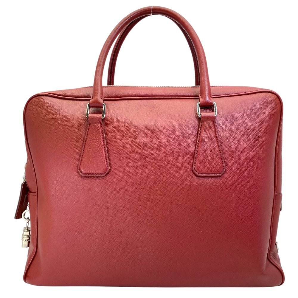 Prada Business Briefcase Handbag Triangle Logo Saffiano Leather Red Document — view 2