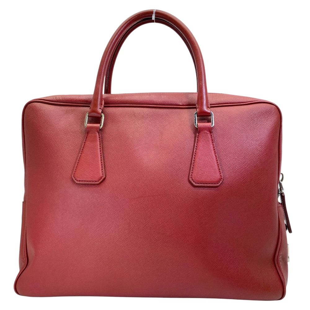 Prada Business Briefcase Handbag Triangle Logo Saffiano Leather Red Document