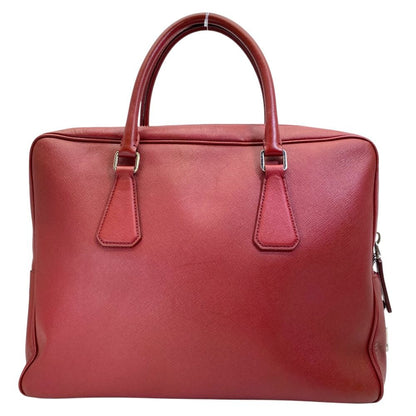 Prada Business Briefcase Handbag Triangle Logo Saffiano Leather Red Document