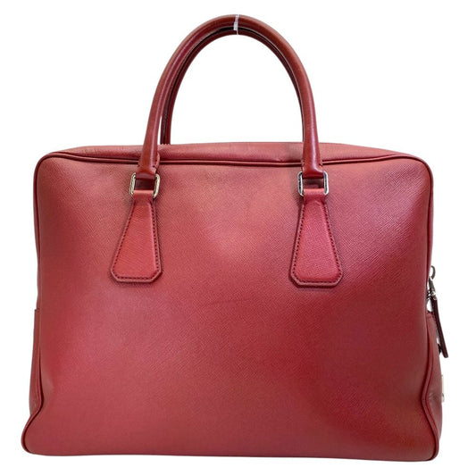 Prada Business Briefcase Handbag Triangle Logo Saffiano Leather Red Document