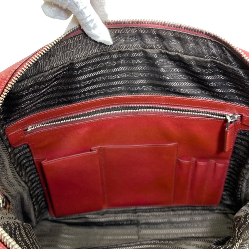 Prada Business Briefcase Handbag Triangle Logo Saffiano Leather Red Document — view 6