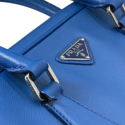 Prada Business Briefcase Handbag Triangle Logo Saffiano Leather Blue Document — view 7