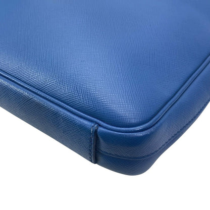 Prada Business Briefcase Handbag Triangle Logo Saffiano Leather Blue Document — view 3