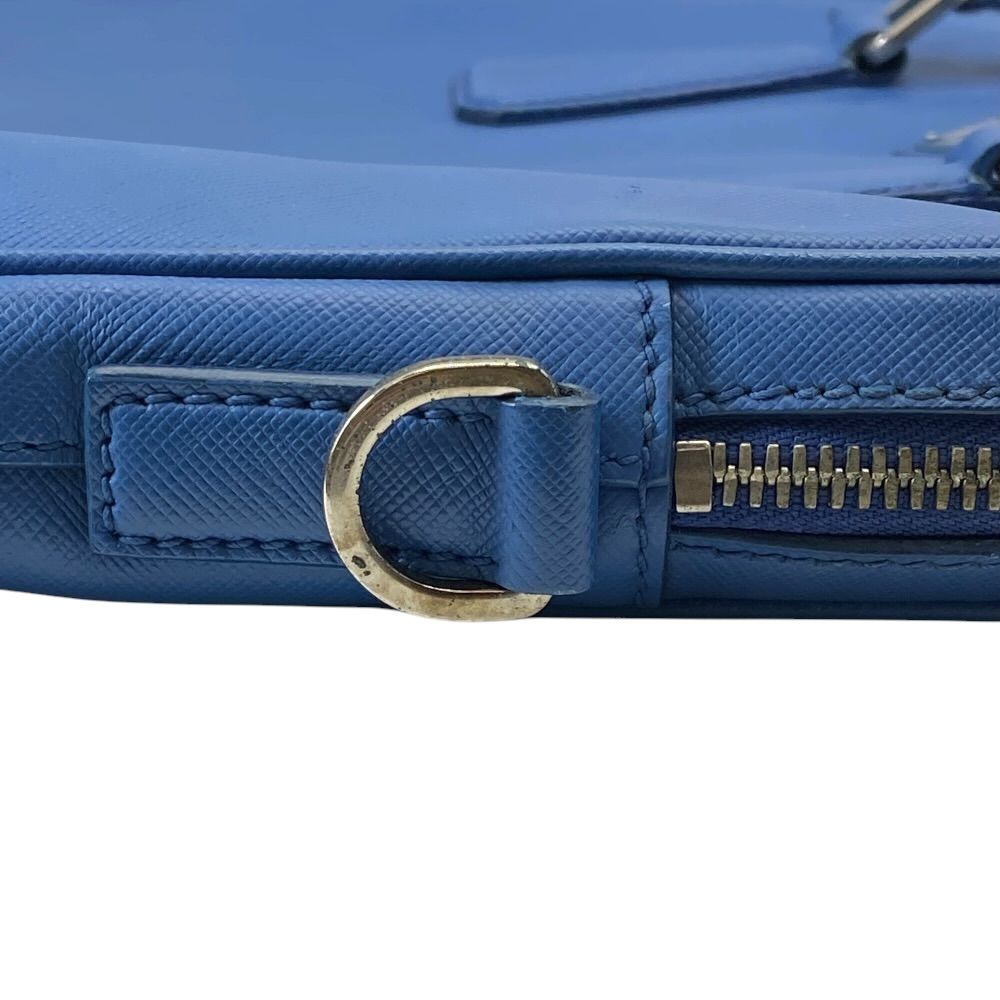 Prada Business Briefcase Handbag Triangle Logo Saffiano Leather Blue Document — view 8