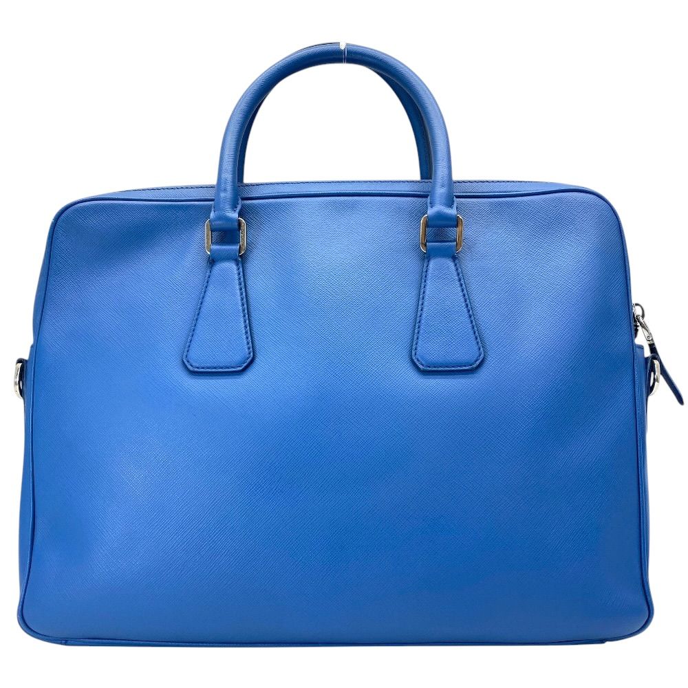 Prada Business Briefcase Handbag Triangle Logo Saffiano Leather Blue Document — view 2