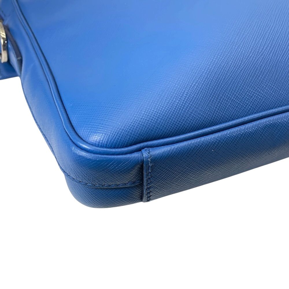 Prada Business Briefcase Handbag Triangle Logo Saffiano Leather Blue Document — view 4