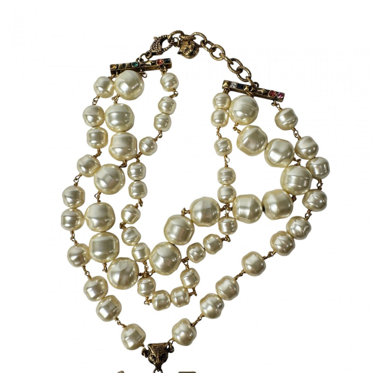 Gucci GG Logo Necklace Faux Pearl Color Stone — view 6