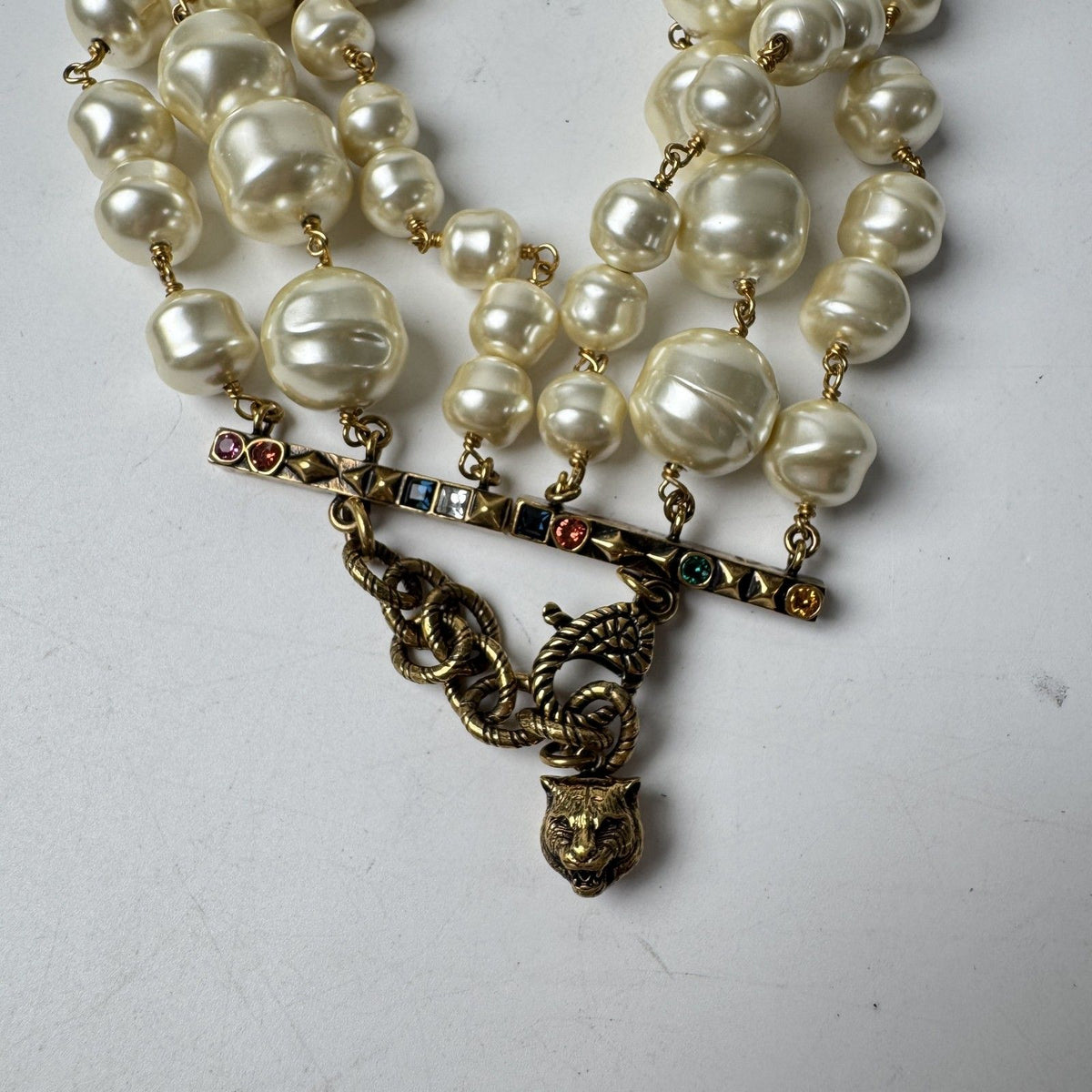 Gucci GG Logo Necklace Faux Pearl Color Stone — view 8