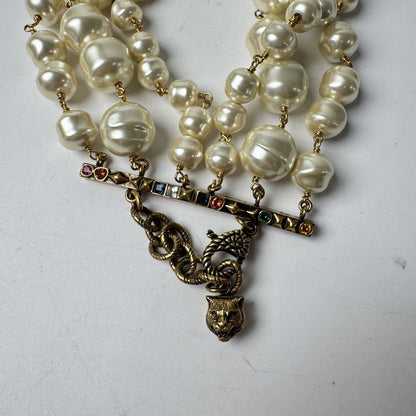 Gucci GG Logo Necklace Faux Pearl Color Stone — view 8