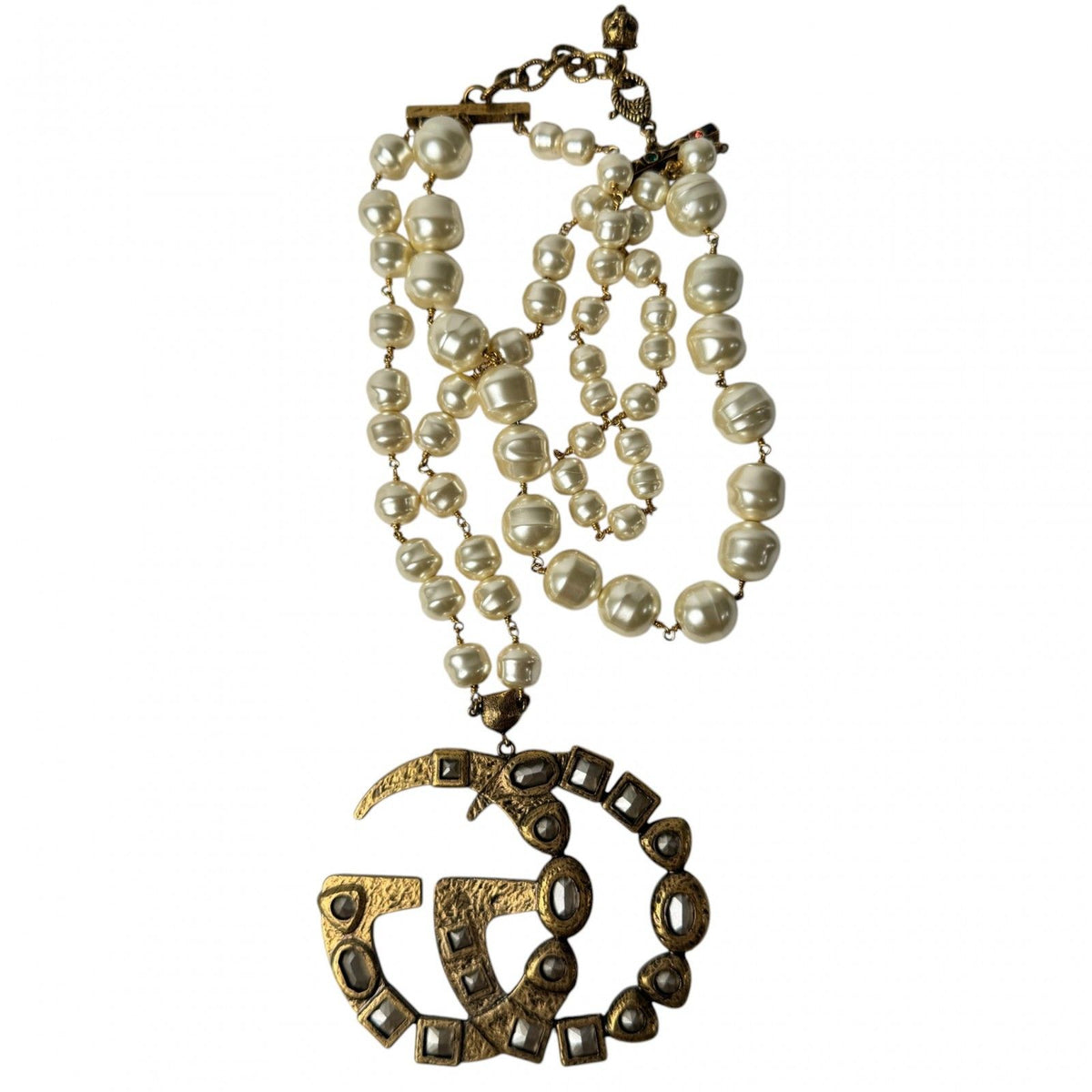 Gucci GG Logo Necklace Faux Pearl Color Stone — view 4