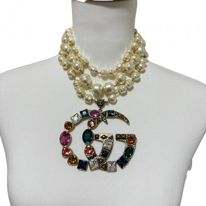 Gucci GG Logo Necklace Faux Pearl Color Stone — view 2