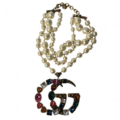 Gucci GG Logo Necklace Faux Pearl Color Stone — view 3