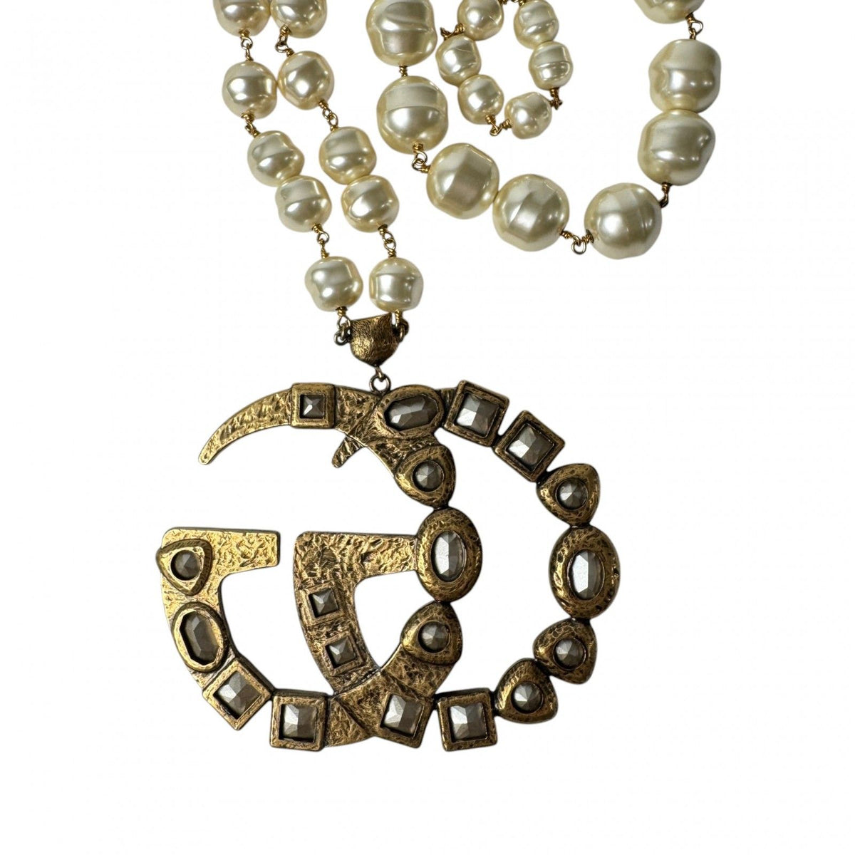 Gucci GG Logo Necklace Faux Pearl Color Stone — view 5