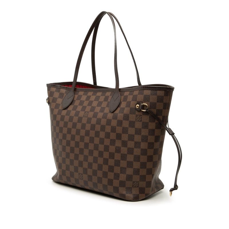 Louis Vuitton Damier Neverfull MM Tote Shoulder Bag Brown Cerise Red Leather — view 2