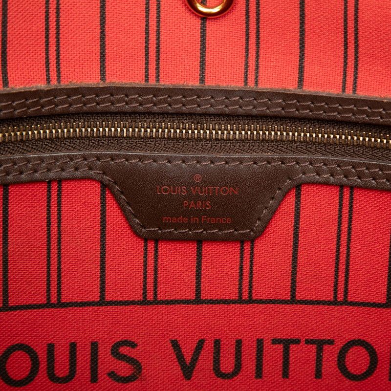 Louis Vuitton Damier Neverfull MM Tote Shoulder Bag Brown Cerise Red Leather — view 6