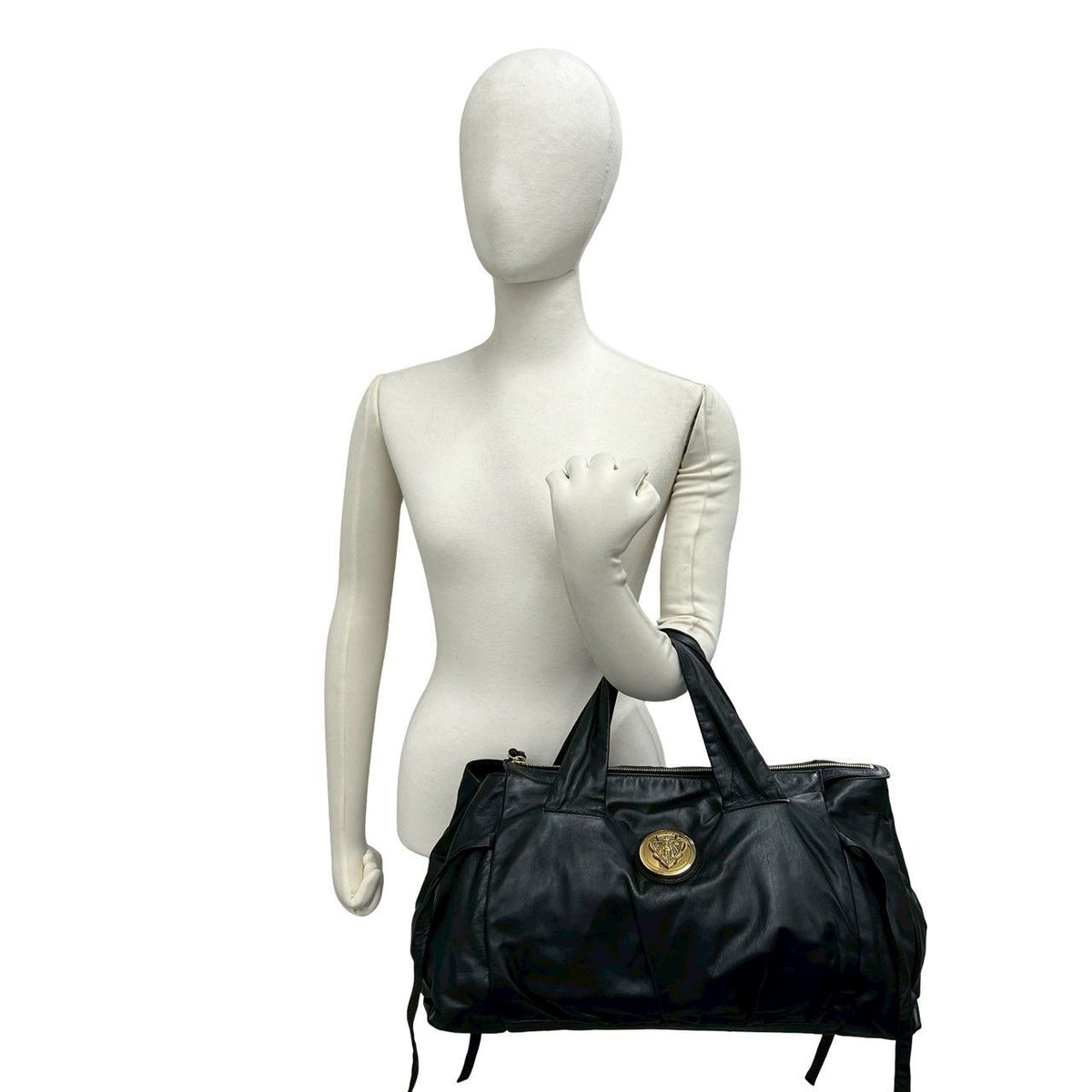 Gucci Hysteria Logo Ribbon Motif Leather Mini Boston Bag Black — view 2